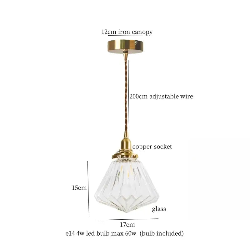 Vintage brass and textured glass led pendant lamp dining room