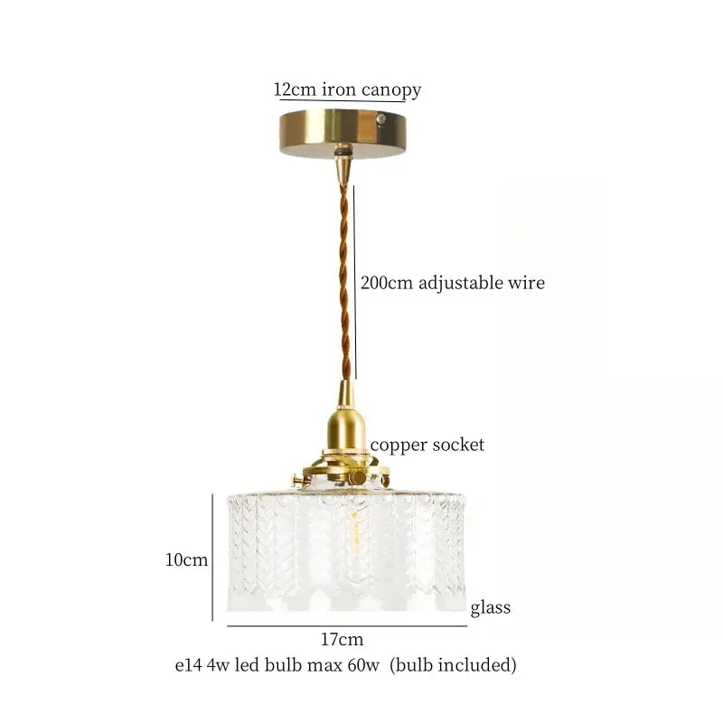 Vintage brass and textured glass led pendant lamp dining room