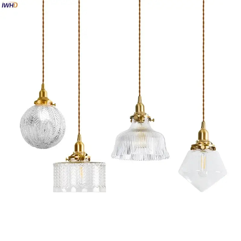 Vintage brass and textured glass led pendant lamp dining room