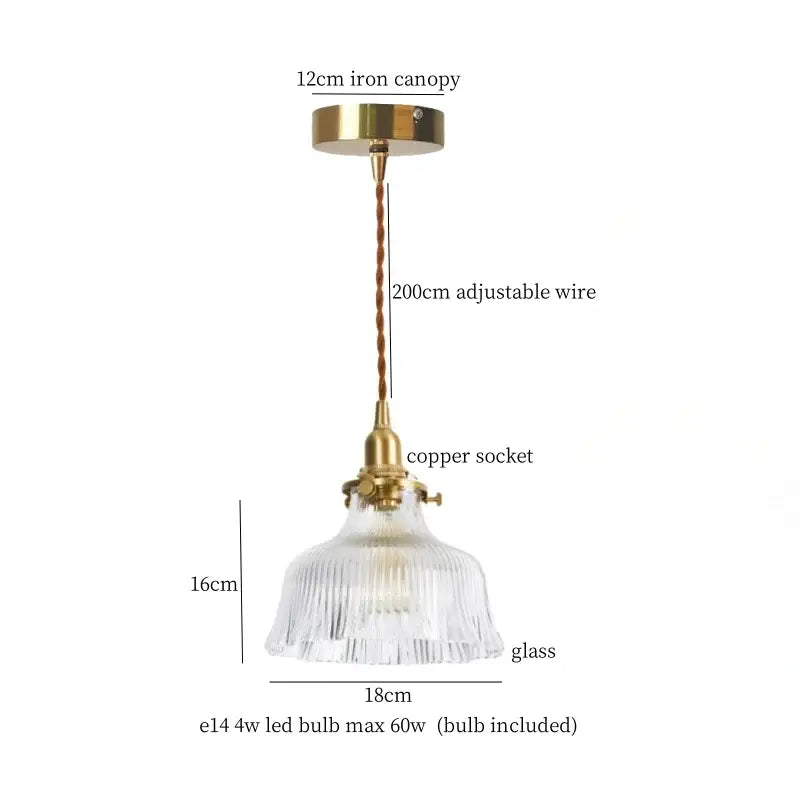 Vintage brass and textured glass led pendant lamp dining room