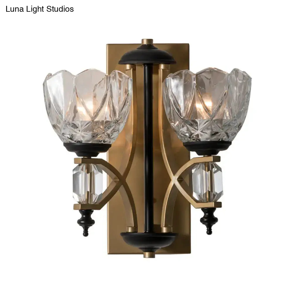 Vintage brass & black crystal wall sconce bedroom gold finish light