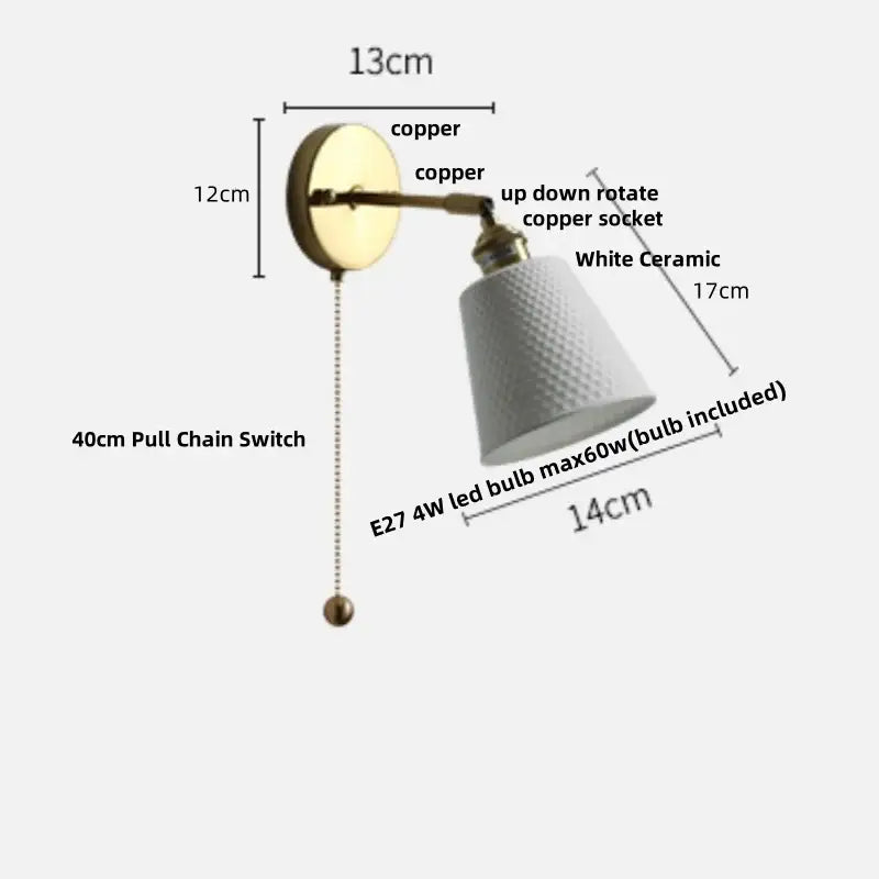 Vintage brass ceramic led wall lights bedroom ruffled glass shade