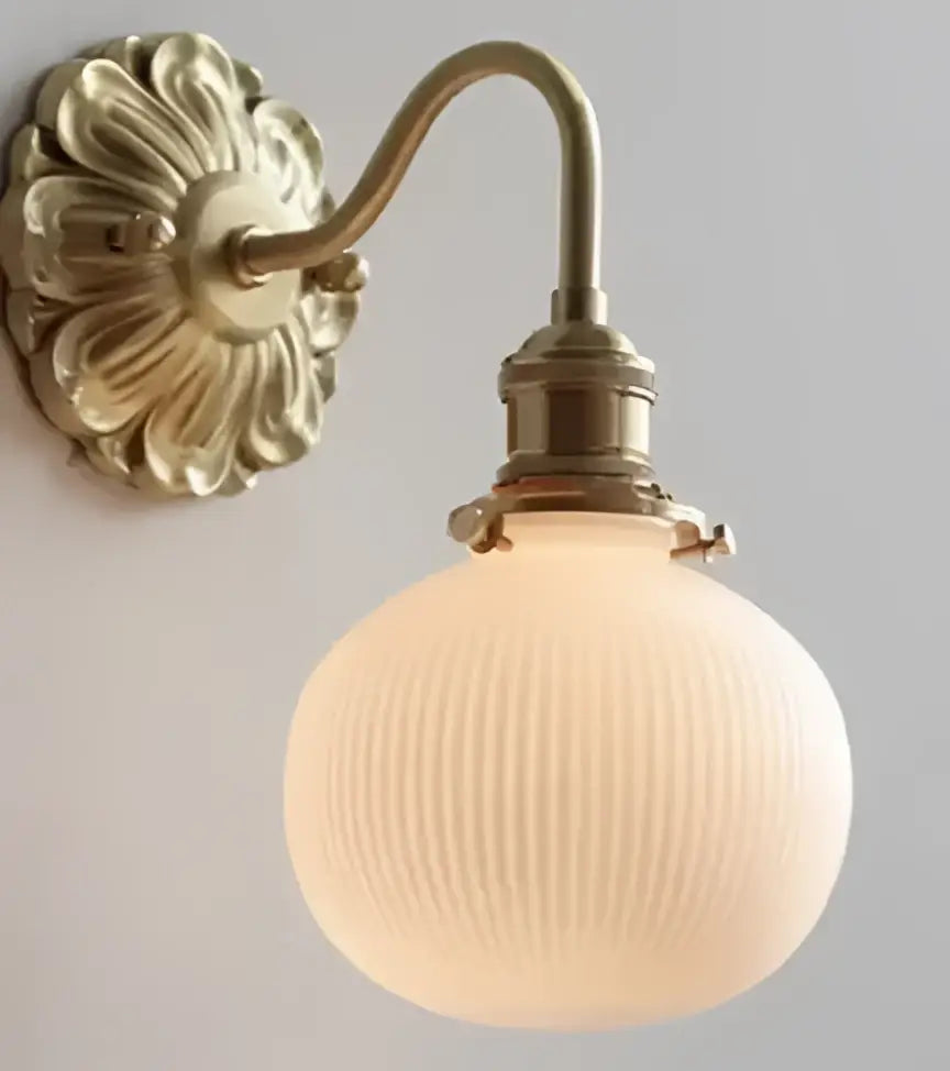 Vintage brass ceramic wall lamp with knob switch bedroom sconce