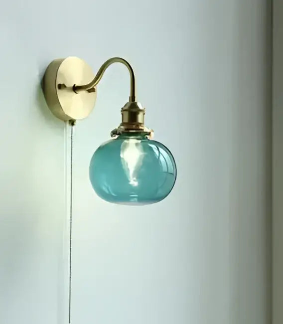 Vintage brass ceramic wall lamp with knob switch bedroom sconce