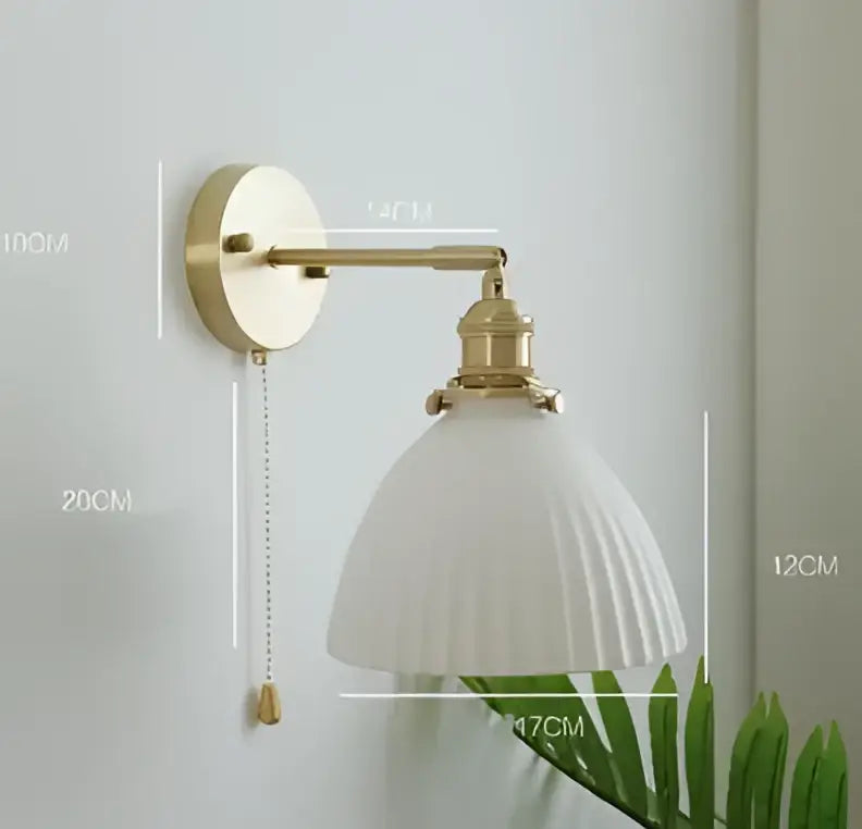 Vintage brass ceramic wall lamp with knob switch bedroom sconce