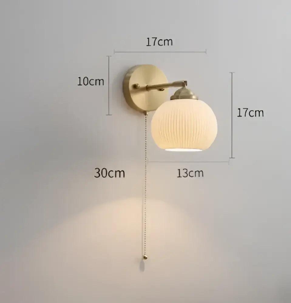 Vintage brass ceramic wall lamp with knob switch bedroom sconce