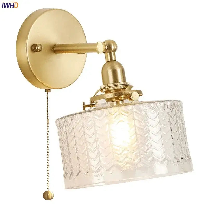 Vintage brass chevron clear glass led wall lamp bedroom sconce