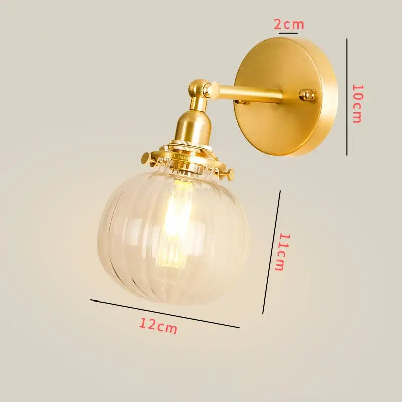 Vintage brass chevron clear glass led wall lamp bedroom sconce
