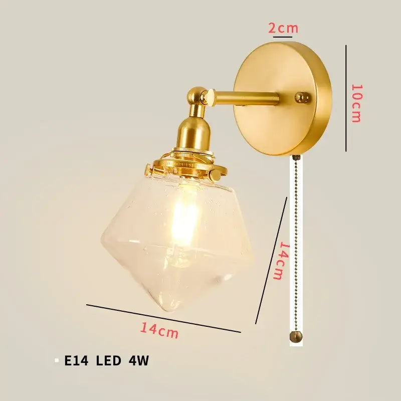 Vintage brass chevron clear glass led wall lamp bedroom sconce
