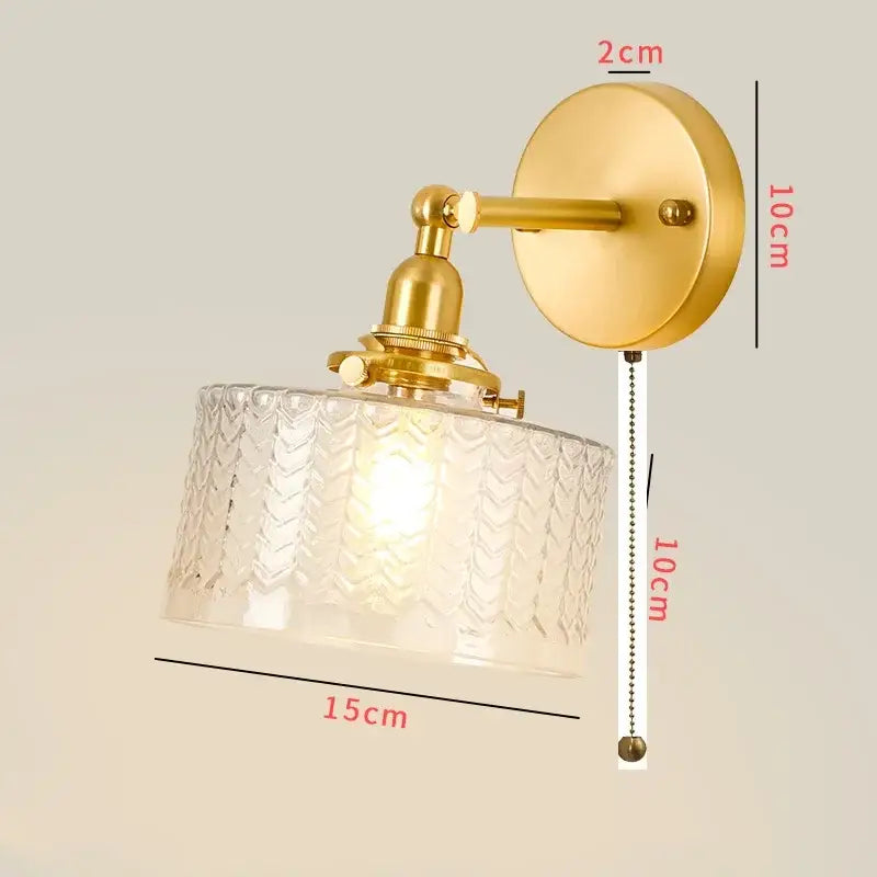 Vintage brass chevron clear glass led wall lamp bedroom sconce