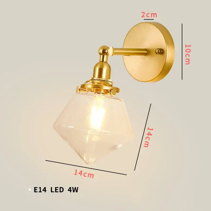 Vintage brass chevron clear glass led wall lamp bedroom sconce