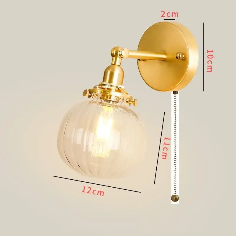 Vintage brass chevron clear glass led wall lamp bedroom sconce