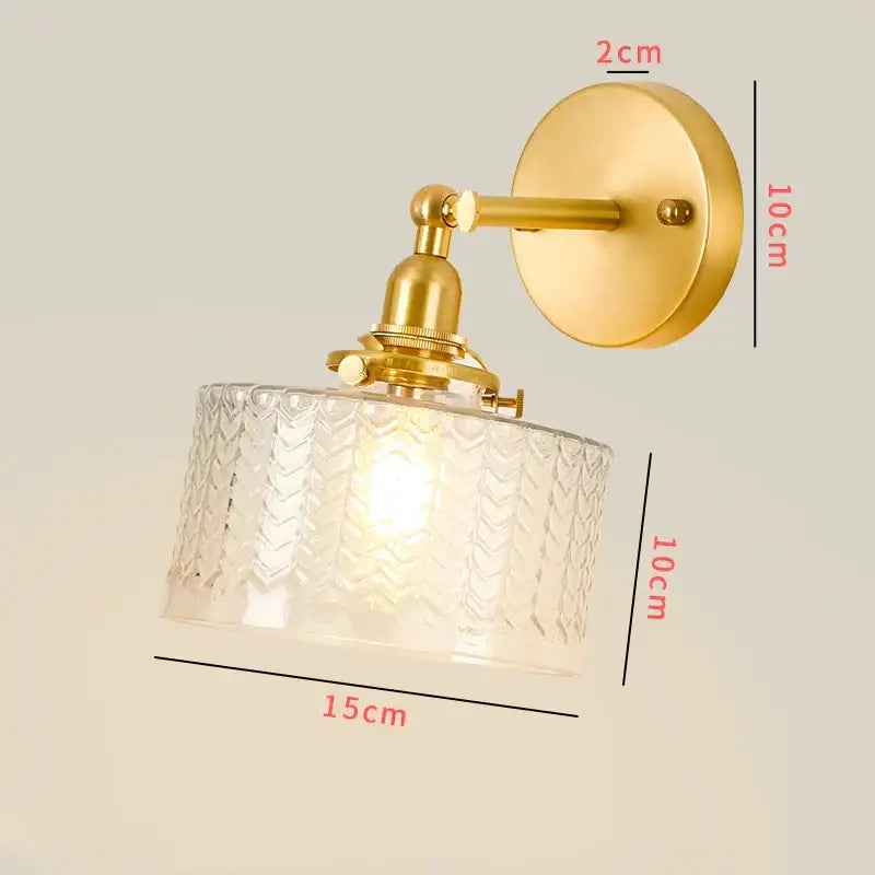 Vintage brass chevron clear glass led wall lamp bedroom sconce