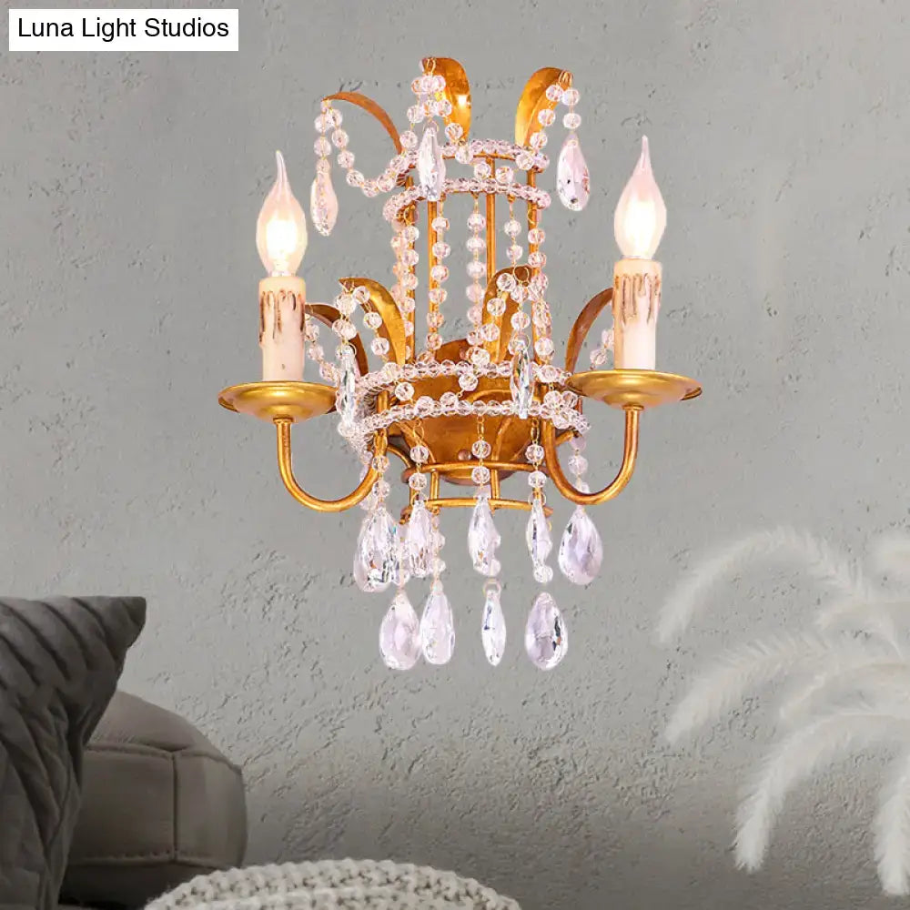Vintage brass clear crystal wall lamp bedroom chandelier sconce