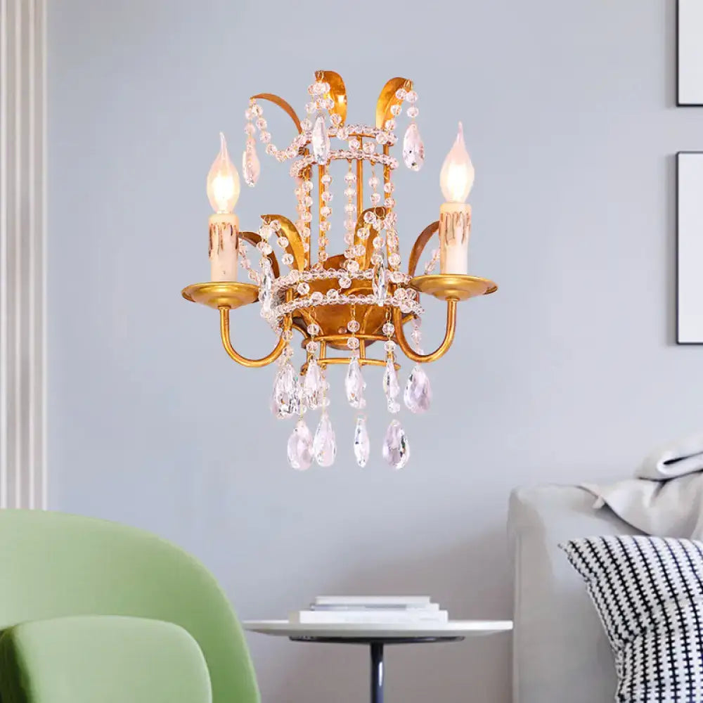 Vintage brass clear crystal wall lamp bedroom chandelier sconce
