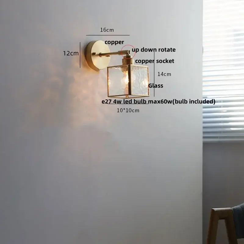 Vintage brass clear glass wall lamp with pull chain switch bathroom