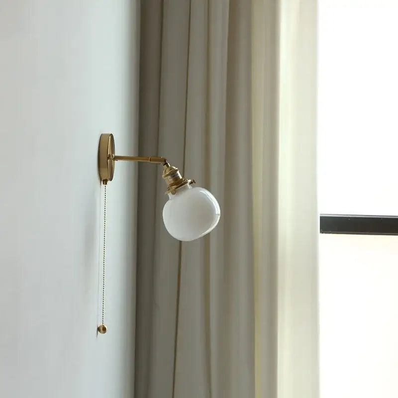 Vintage brass clear glass wall lamp with pull chain switch bathroom