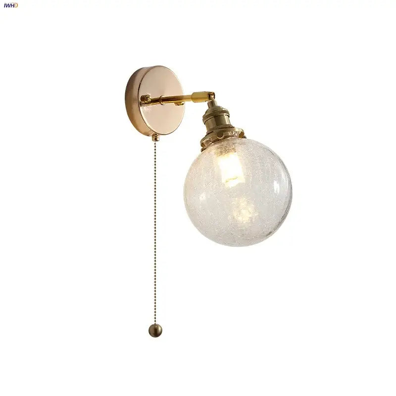Vintage brass clear glass wall lamp with pull chain switch bathroom