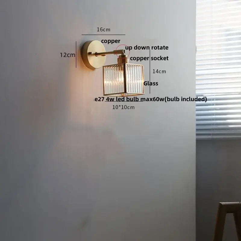Vintage brass clear glass wall lamp with pull chain switch bathroom