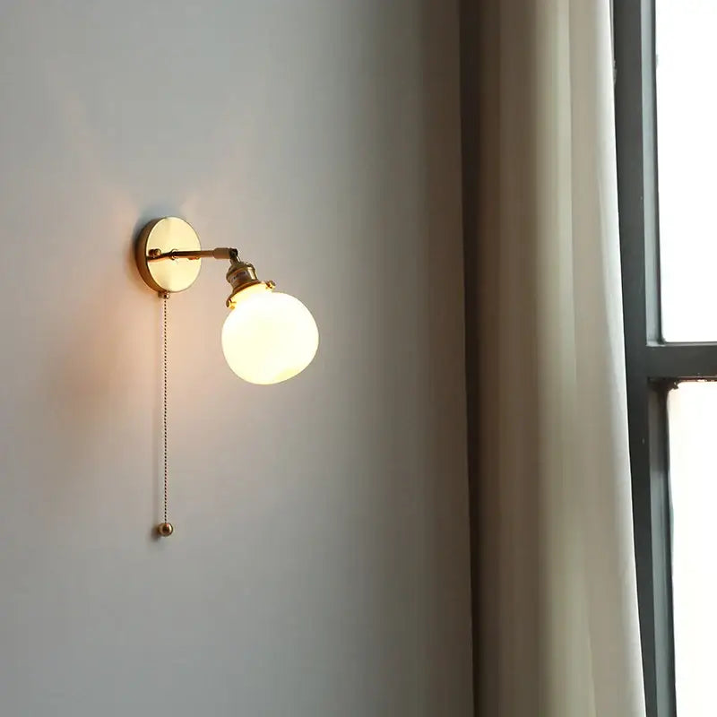Vintage brass clear glass wall lamp with pull chain switch bathroom