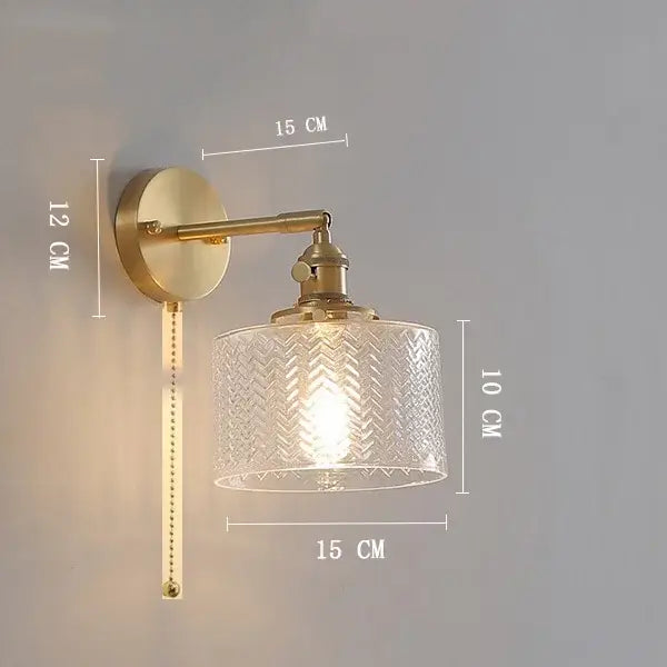Vintage brass clear glass wall light bedroom ribbed sconce