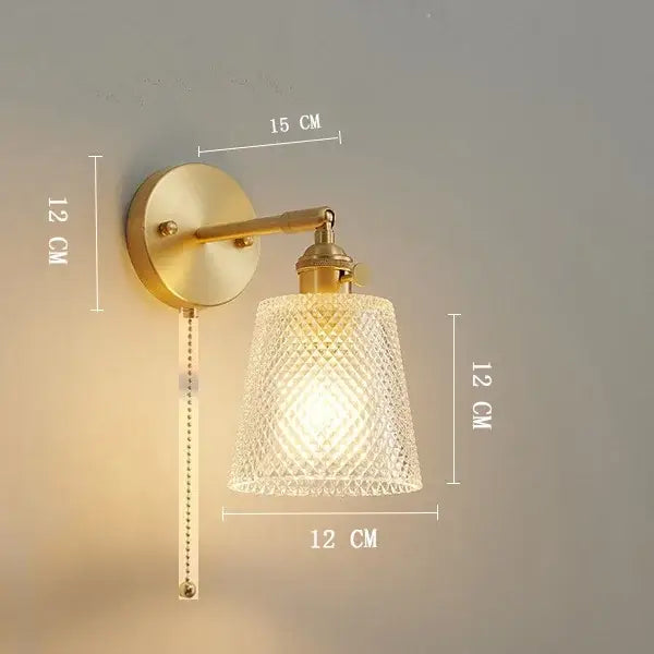 Vintage brass clear glass wall light bedroom ribbed sconce