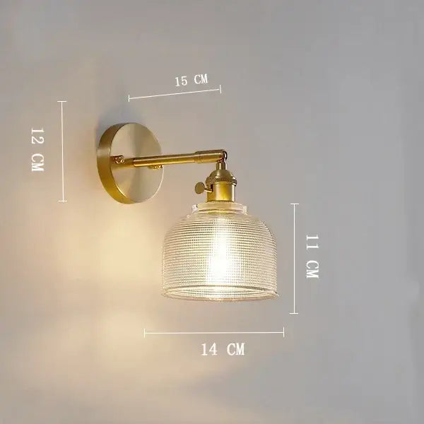 Vintage brass clear glass wall light bedroom ribbed sconce