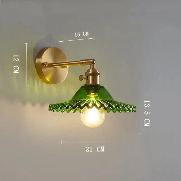 Vintage brass clear glass wall light bedroom ribbed sconce