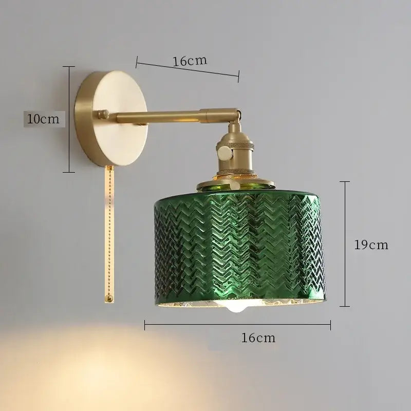Vintage brass clear glass wall light bedroom ribbed sconce