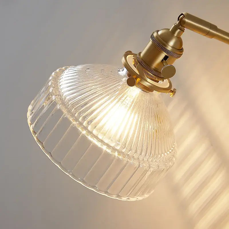 Vintage brass clear glass wall light bedroom ribbed sconce