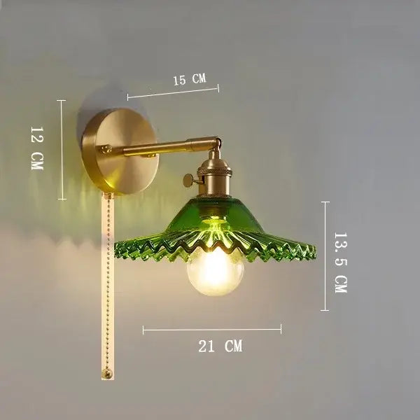 Vintage brass clear glass wall light bedroom ribbed sconce