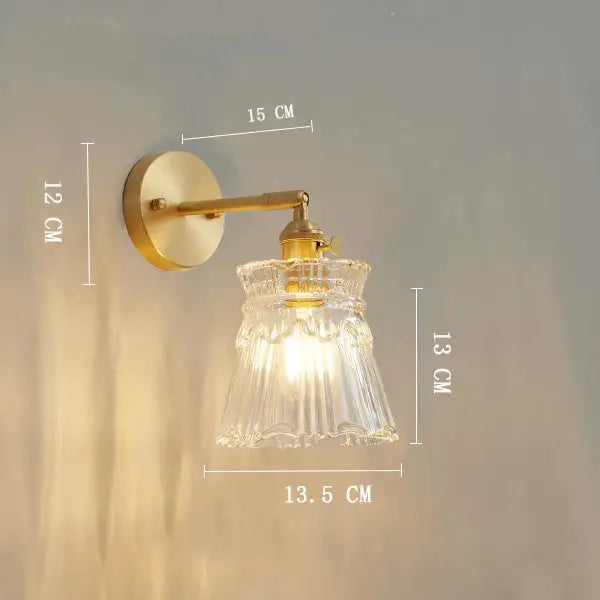 Vintage brass clear glass wall light bedroom ribbed sconce