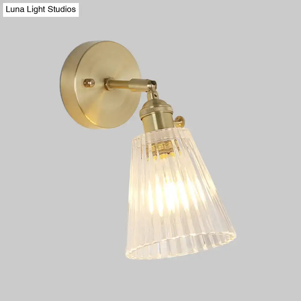 Vintage brass clear ribbed glass wall sconce bedroom led light