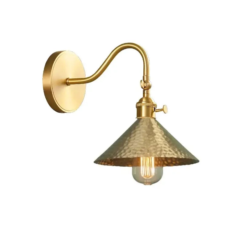 Vintage brass conical led copper wall lights for bedroom with pull chain