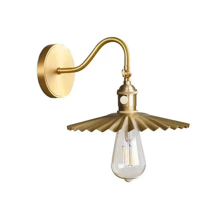 Vintage brass conical led copper wall lights for bedroom with pull chain