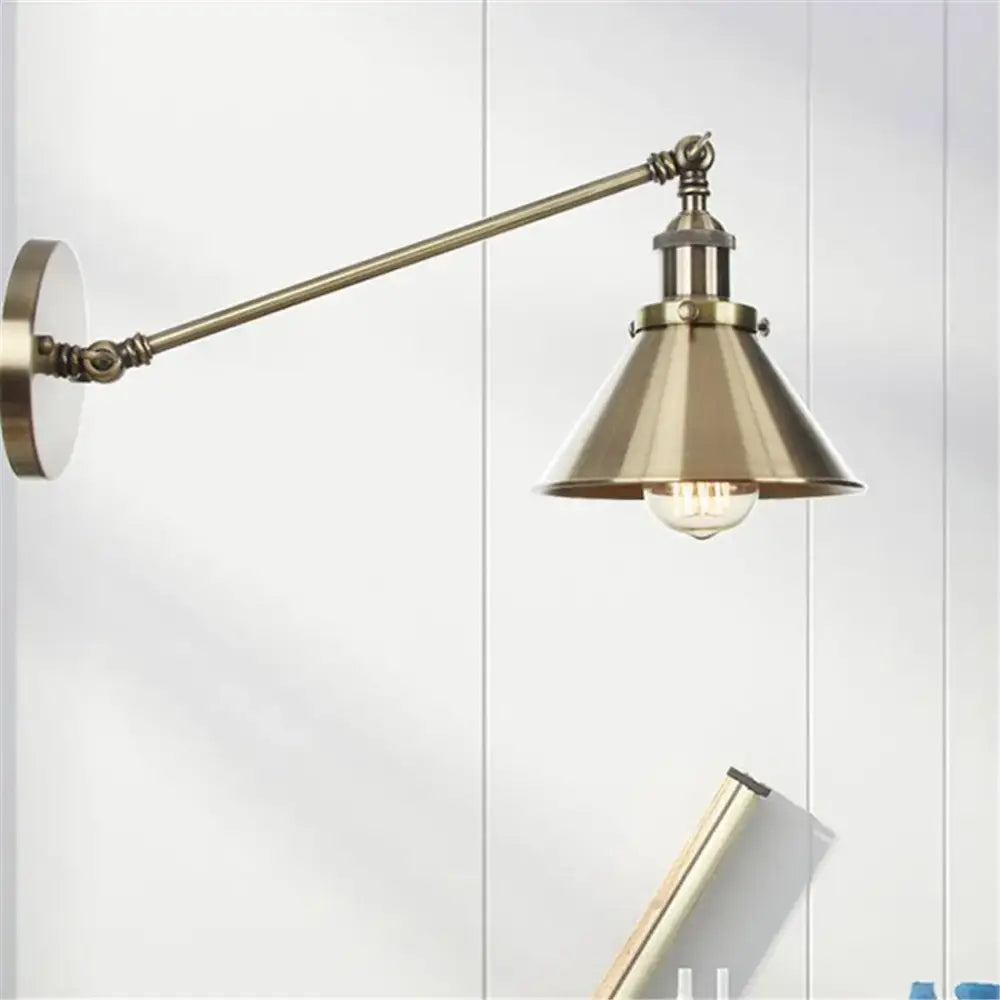 Vintage brass copper wall light bedroom adjustable umbrella sconce