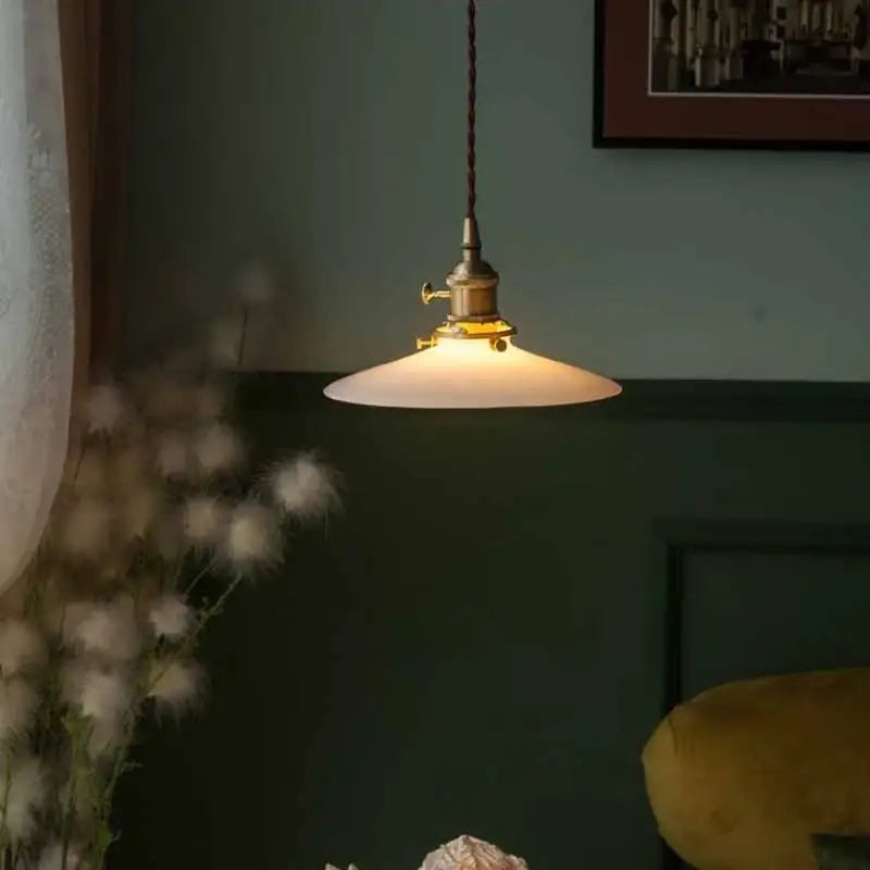 Vintage brass cream glass led pendant light for dining room