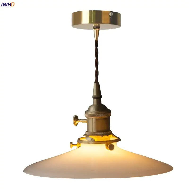 Vintage brass cream glass led pendant light for dining room