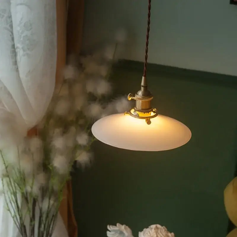 Vintage brass cream glass led pendant light for dining room