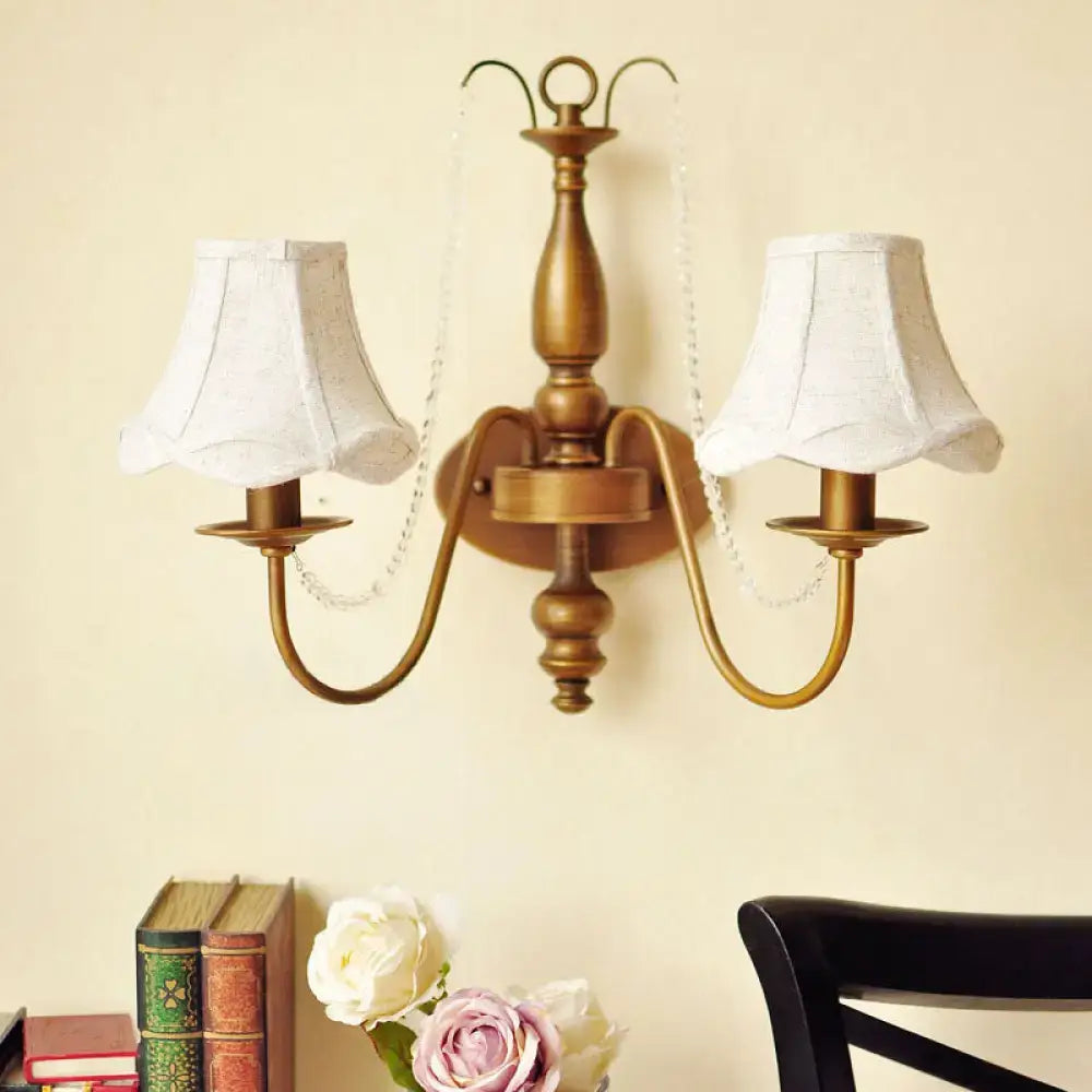 Vintage brass crystal bead wall sconce bedroom candle light
