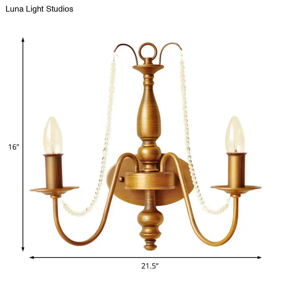 Vintage brass crystal bead wall sconce bedroom candle light