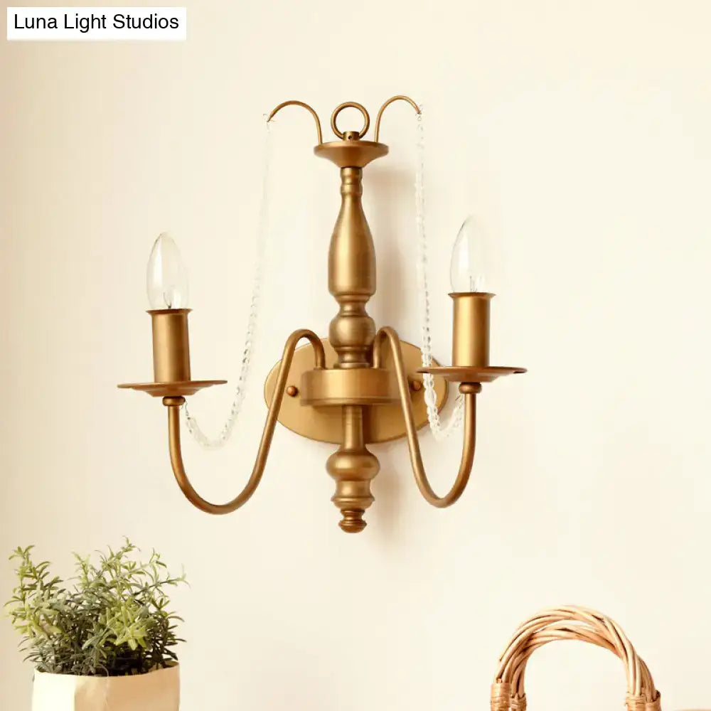 Vintage brass crystal bead wall sconce bedroom candle light