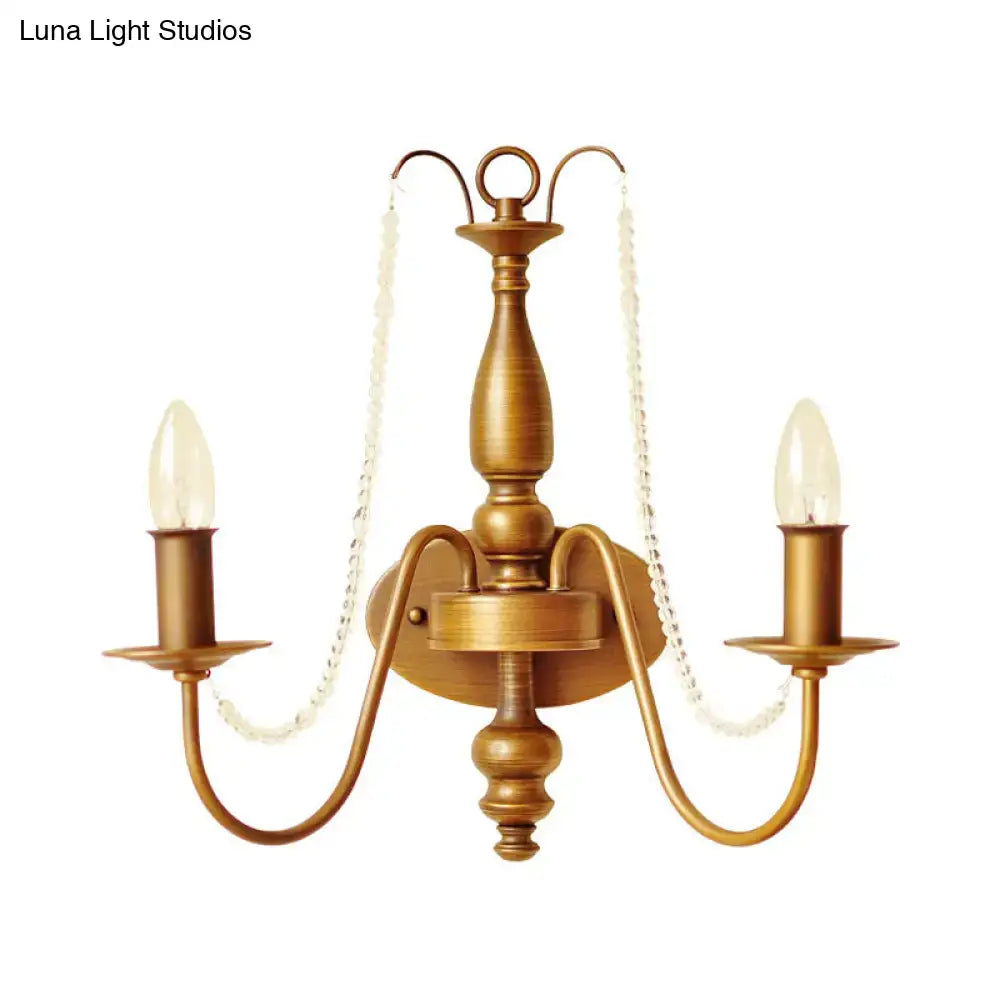 Vintage brass crystal bead wall sconce bedroom candle light