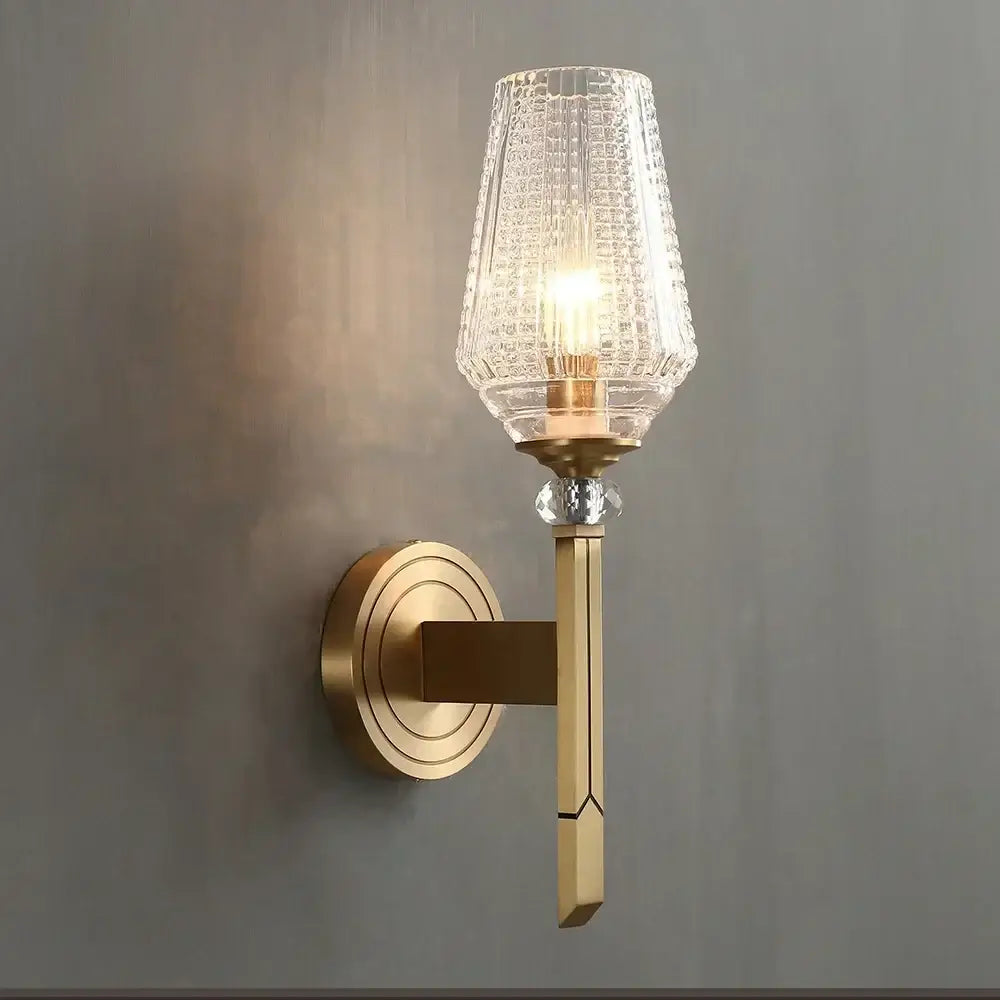 Vintage brass crystal copper wall lamp for bedroom warm light