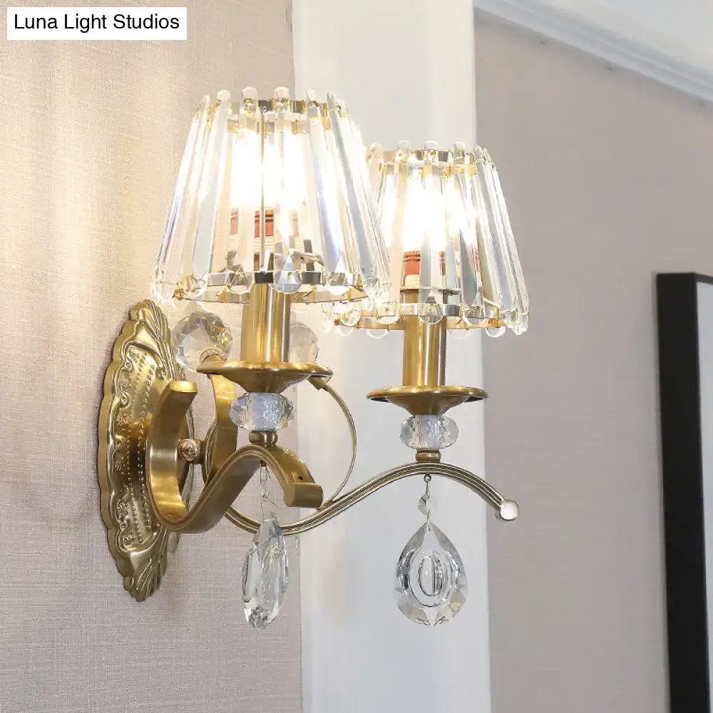 Vintage brass crystal fringe wall sconce living room e14 bulb base light