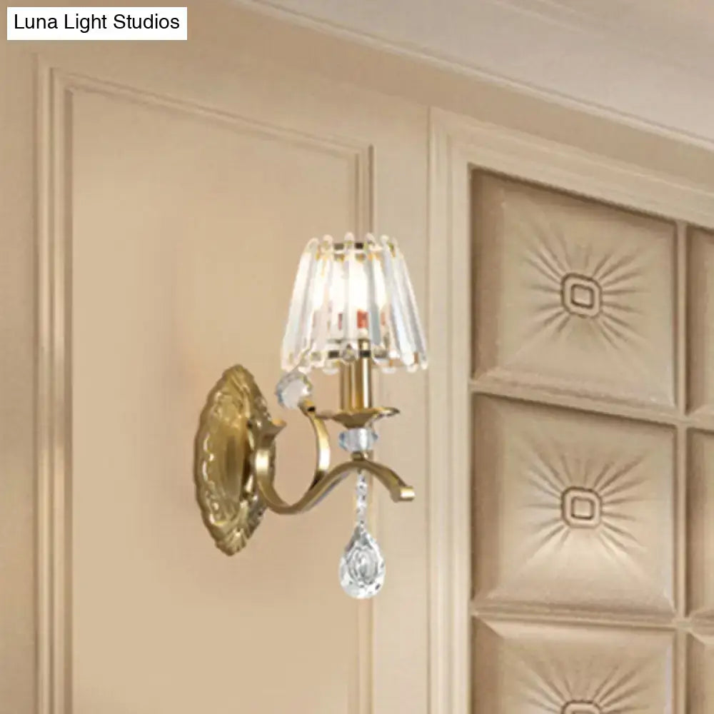 Vintage brass crystal fringe wall sconce living room e14 bulb base light