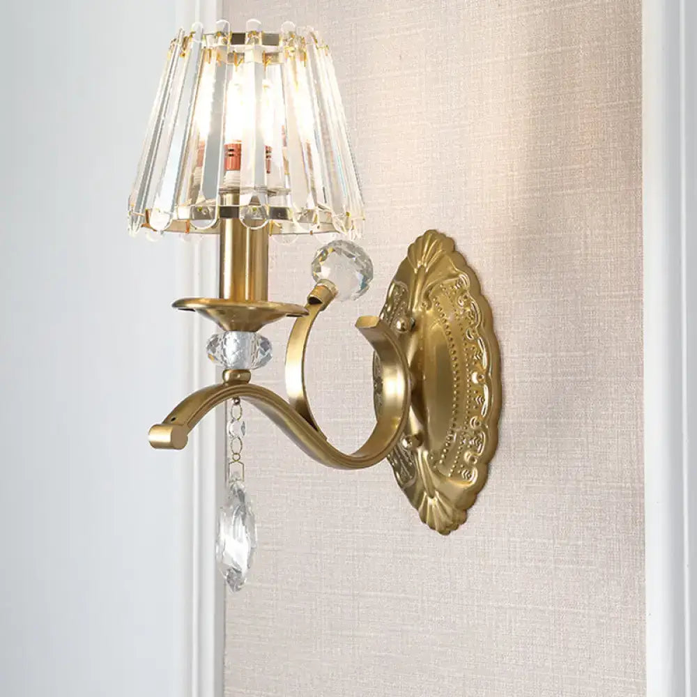 Vintage brass crystal fringe wall sconce living room e14 bulb base light