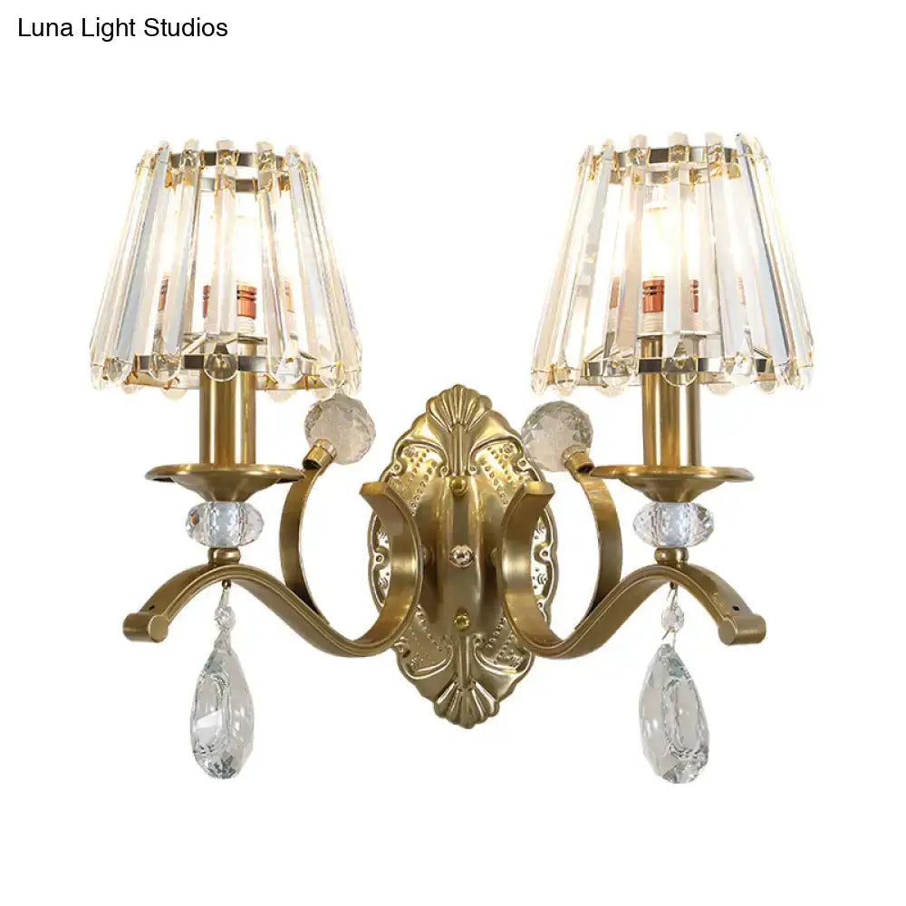 Vintage brass crystal fringe wall sconce living room e14 bulb base light
