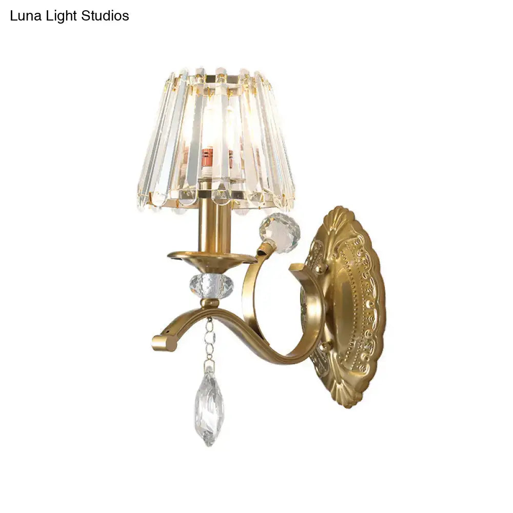 Vintage brass crystal fringe wall sconce living room e14 bulb base light