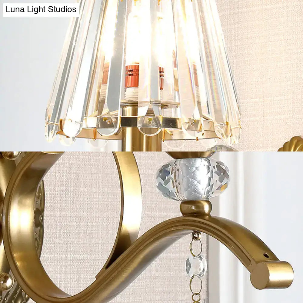 Vintage brass crystal fringe wall sconce living room e14 bulb base light
